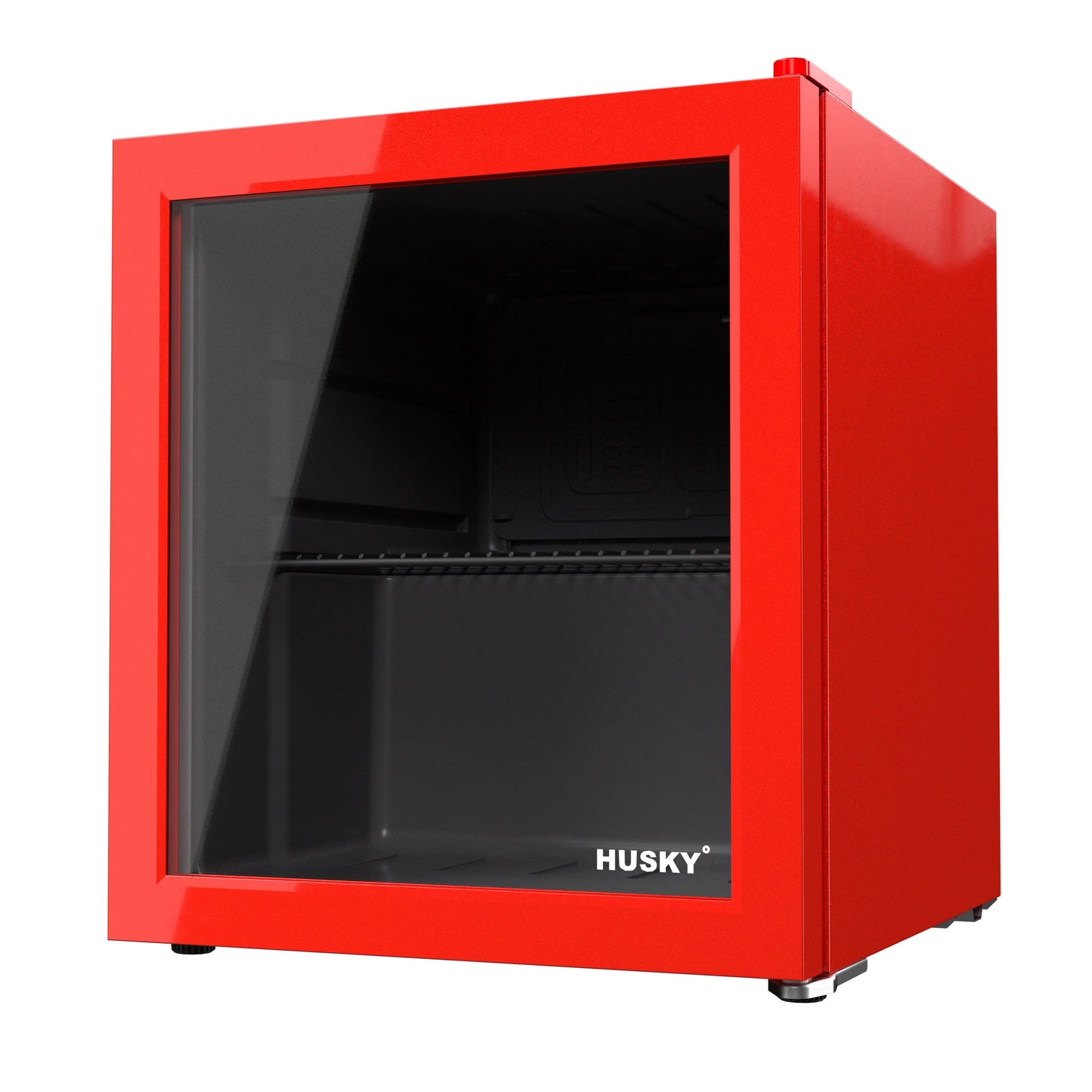 Husky Premium 46L Beverage Refrigerator 1.6 Cu.ft. Freestanding Counter-Top Mini Fridge With Glass Door in Red