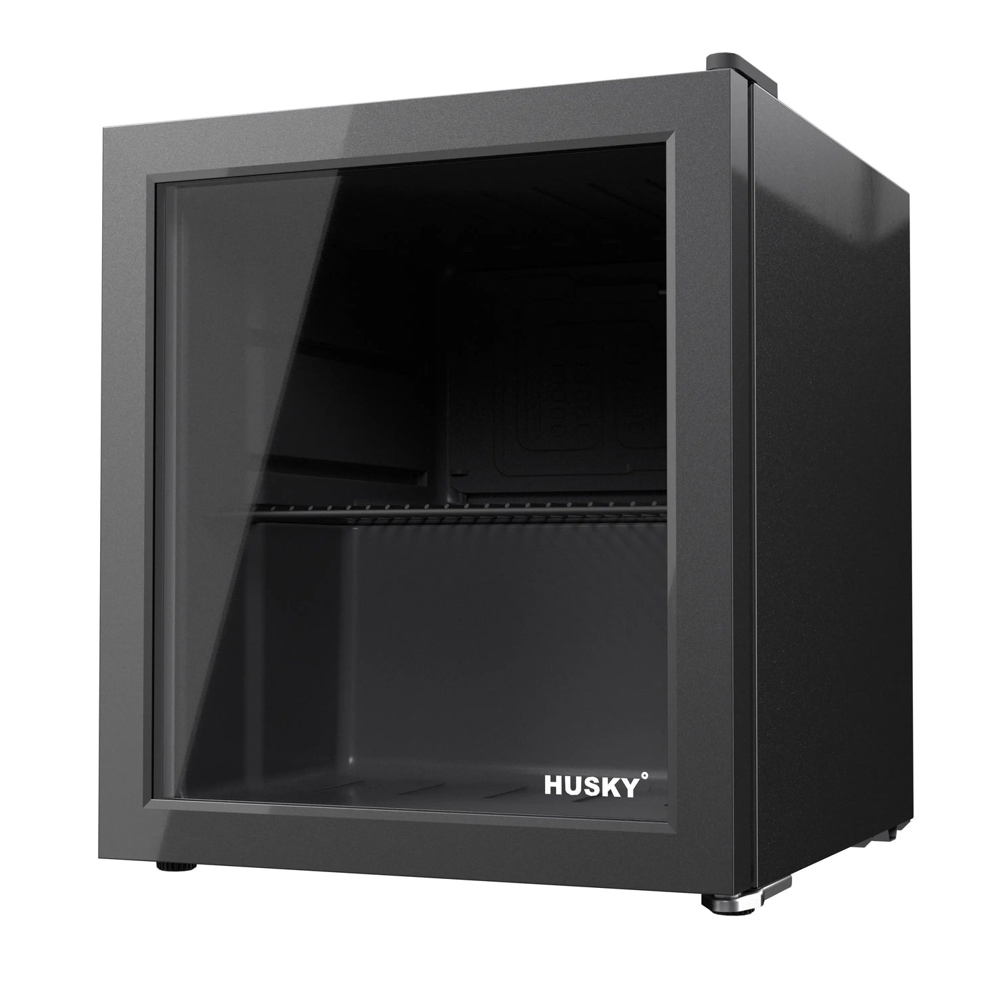 Husky Premium 46L Beverage Refrigerator 1.6 Cu.ft. Freestanding Counter-Top Mini Fridge With Glass Door in Black