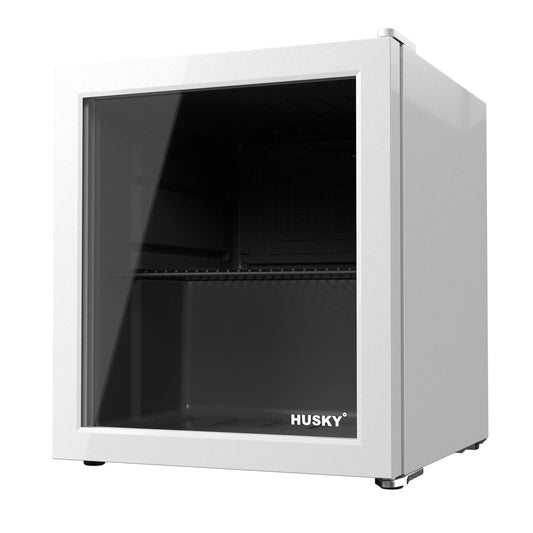 Husky Premium 46L Beverage Refrigerator 1.6 Cu.ft. Freestanding Counter-Top Mini Fridge With Glass Door in White