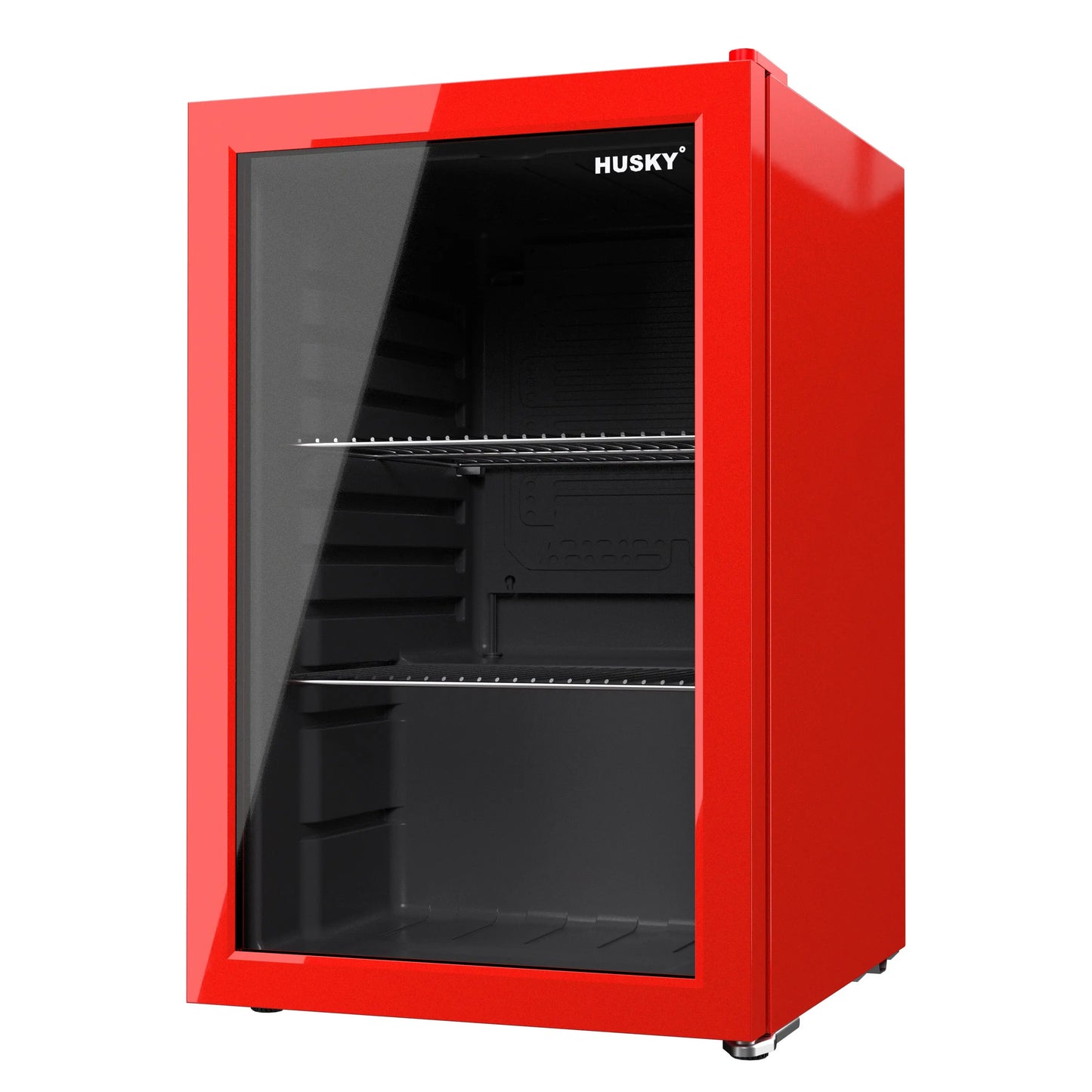 Husky Premium 69L Beverage Refrigerator 2.4 Cu.ft. Freestanding Mini Fridge With Glass Door in Red