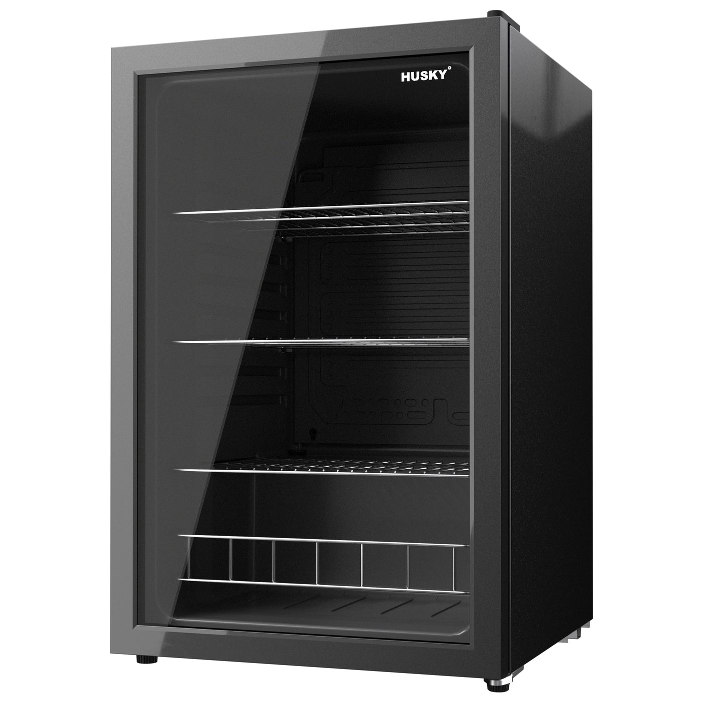 Husky Premium 131L Beverage Refrigerator 4.6 Cu.ft. Freestanding Mini Fridge With Glass Door in Black