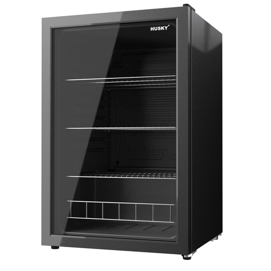 Husky Premium 131L Beverage Refrigerator 4.6 Cu.ft. Freestanding Mini Fridge With Glass Door in Black