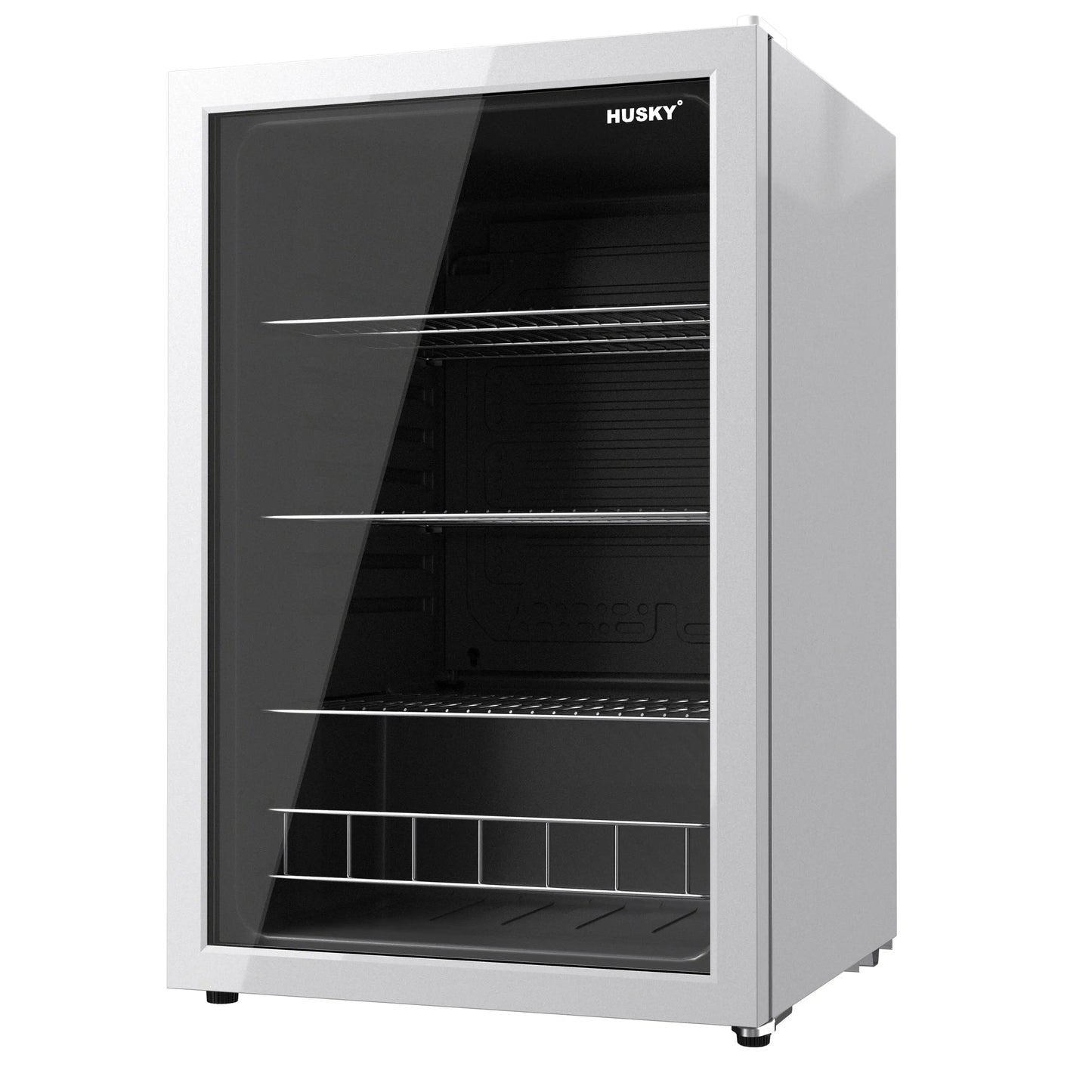 Husky Premium 131L Beverage Refrigerator 4.6 Cu.ft. Freestanding Mini Fridge With Glass Door in White