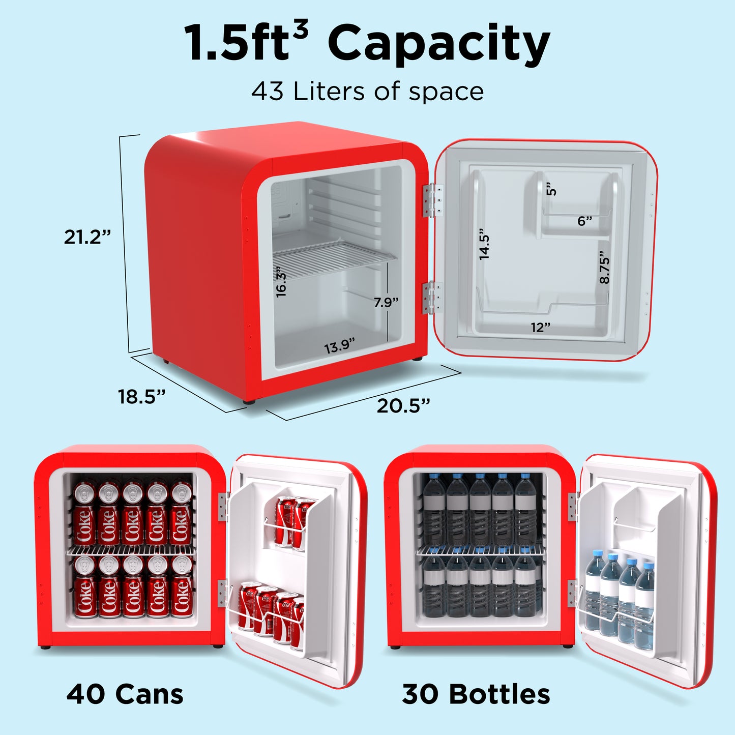 Husky Premium 43L Retro Style 1.5 C.ft. Freestanding Mini Fridge in Red