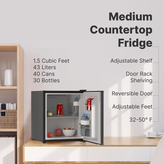 Husky Premium 43L Solid Door 1.5 Cu.ft. Freestanding Counter-Top Mini Fridge in Black