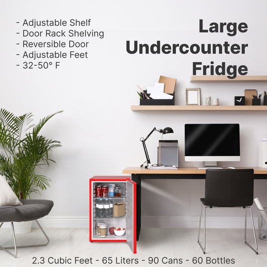 Husky Premium 65L Solid Door 2.3 Cu.ft. Freestanding Under-Counter Mini Fridge in Red