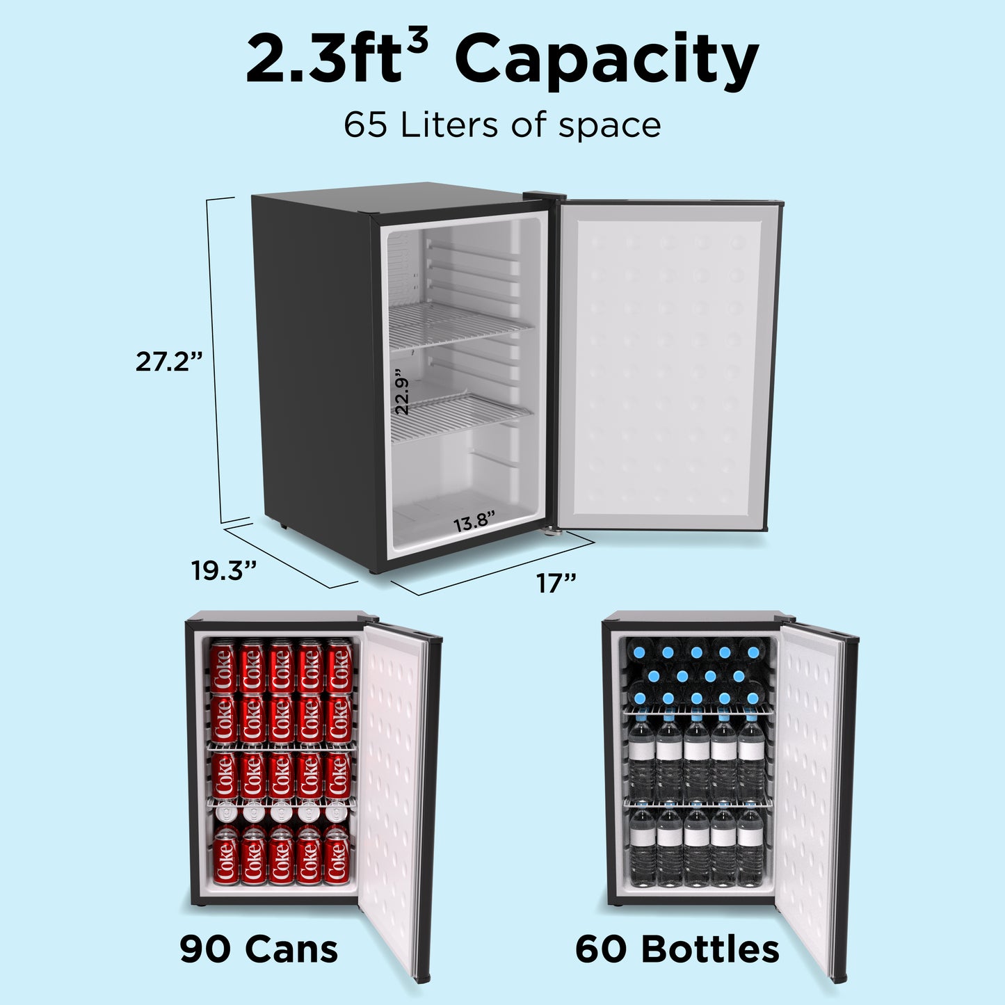 Husky Premium 65L Solid Door 2.3 Cu.ft. Freestanding Under-Counter Mini Fridge in Black