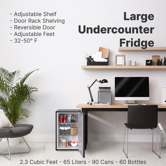 Husky Premium 65L Solid Door 2.3 Cu.ft. Freestanding Under-Counter Mini Fridge in Black