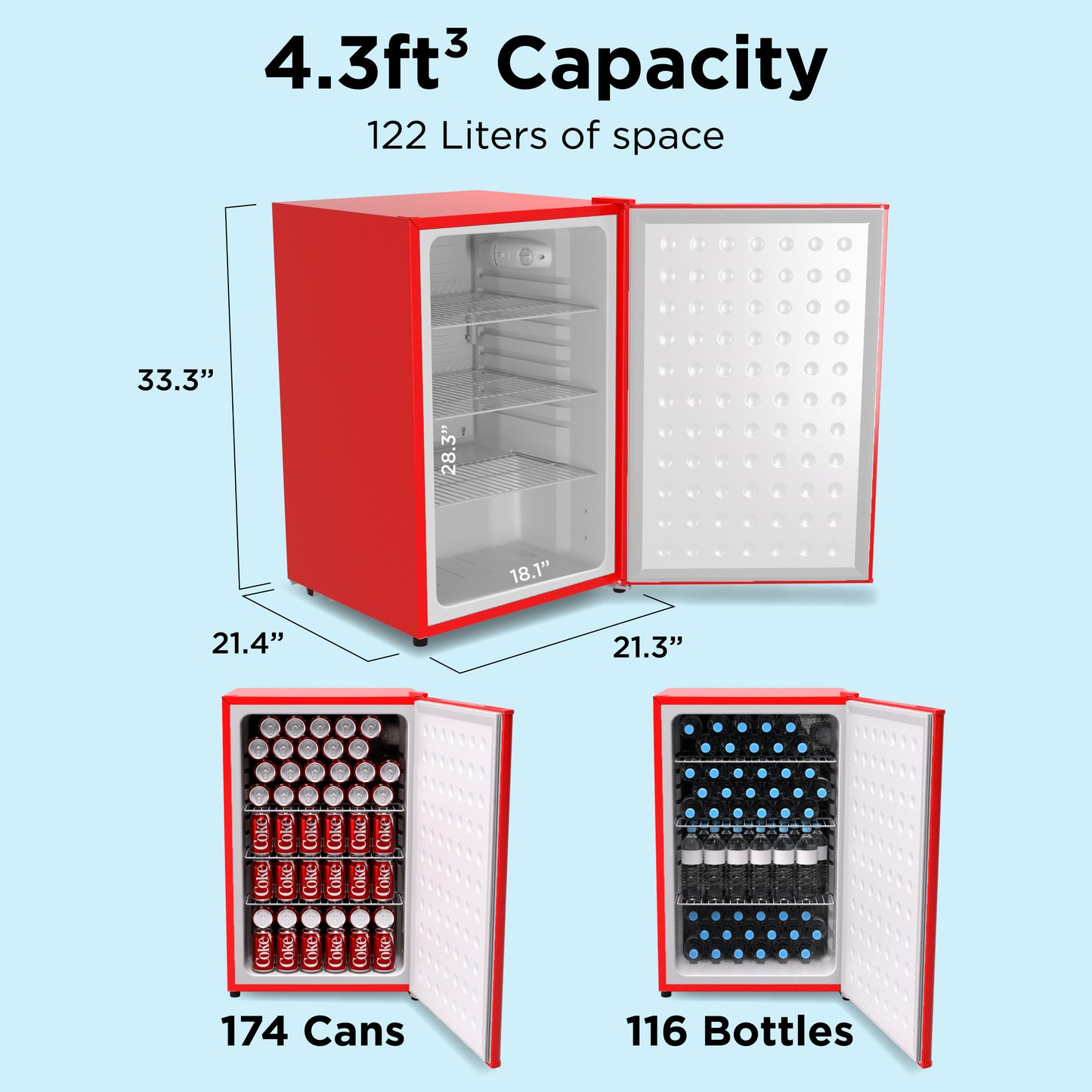 Husky Premium 122L Solid Door 4.3 Cu.ft. Freestanding Under-Counter Mini Fridge in Red