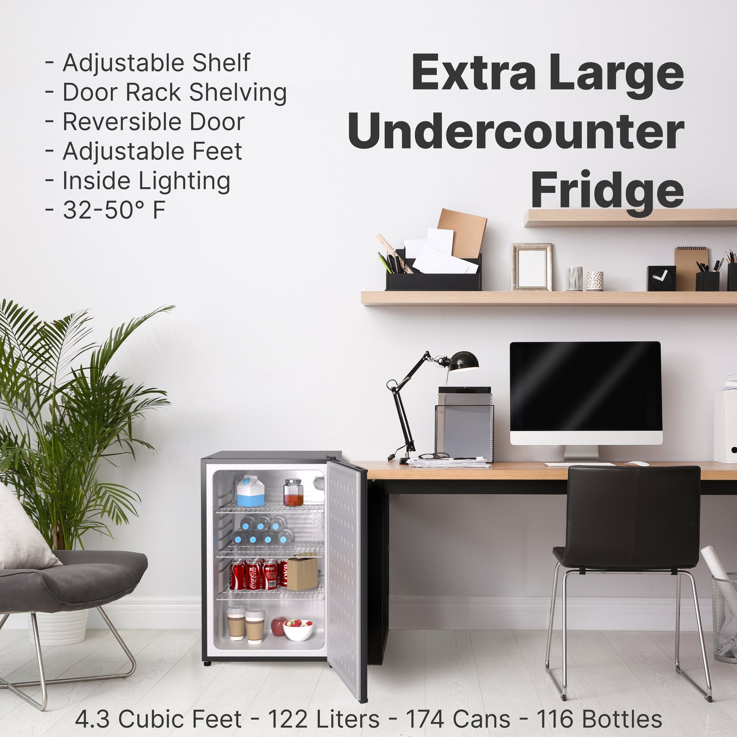 Husky Premium 122L Solid Door 4.3 Cu.ft. Freestanding Under-Counter Mini Fridge in Black
