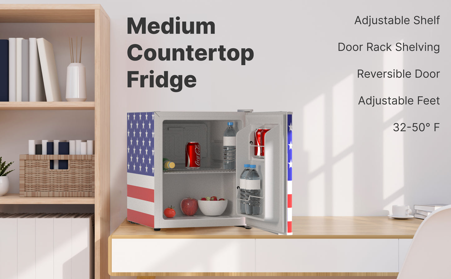 Husky 43L Solid Door 1.5 C.ft. Freestanding Counter-Top Mini Fridge (American Flag)