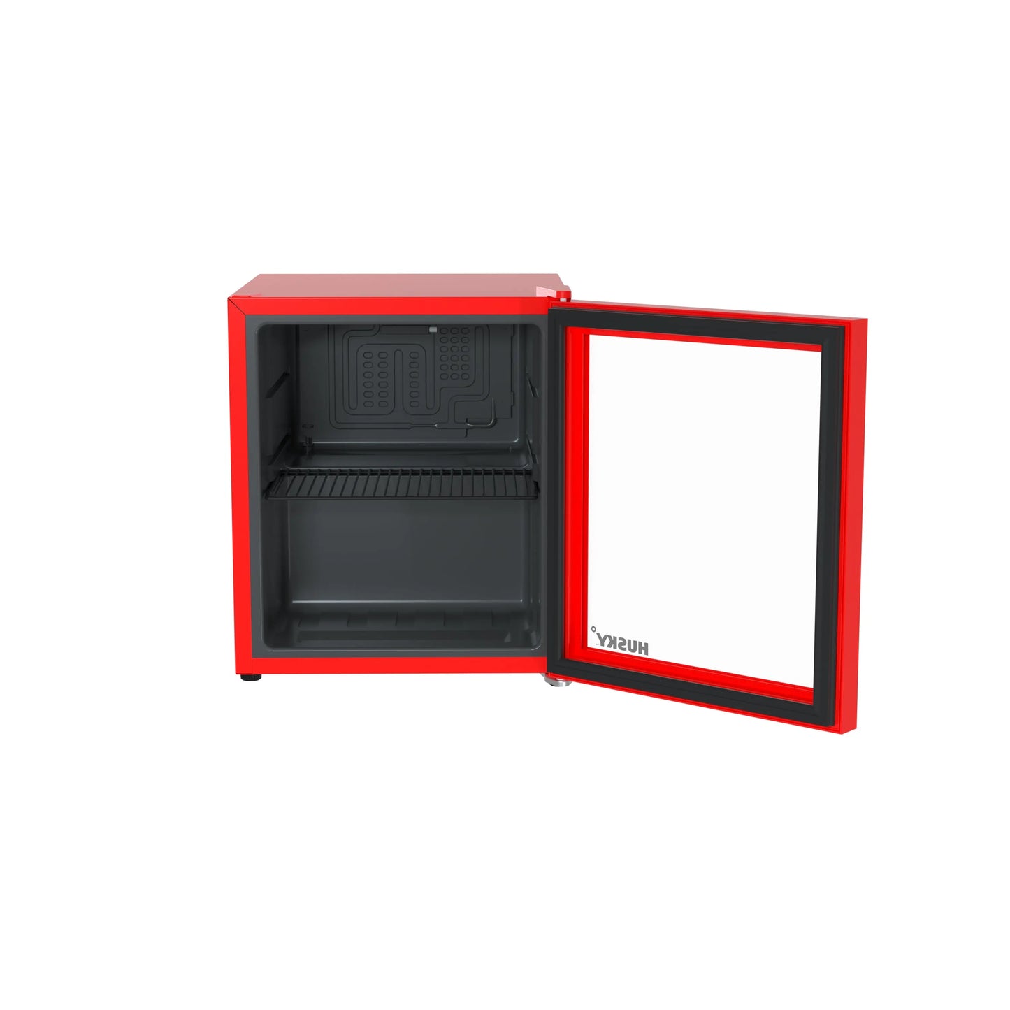 Husky Premium 46L Beverage Refrigerator 1.6 Cu.ft. Freestanding Counter-Top Mini Fridge With Glass Door in Red
