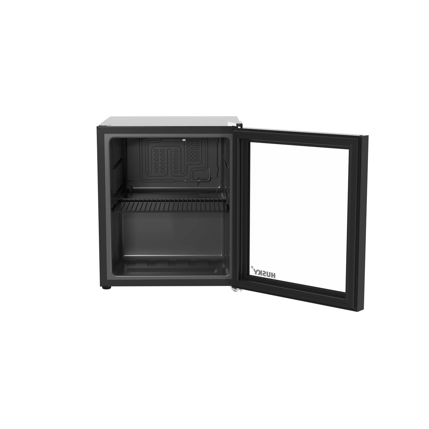 Husky Premium 46L Beverage Refrigerator 1.6 Cu.ft. Freestanding Counter-Top Mini Fridge With Glass Door in Black