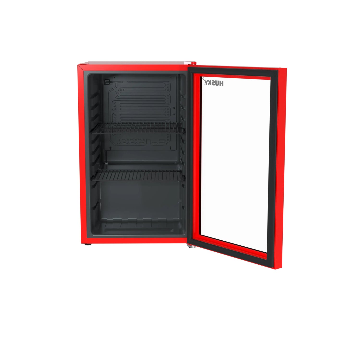 Husky Premium 69L Beverage Refrigerator 2.4 Cu.ft. Freestanding Mini Fridge With Glass Door in Red