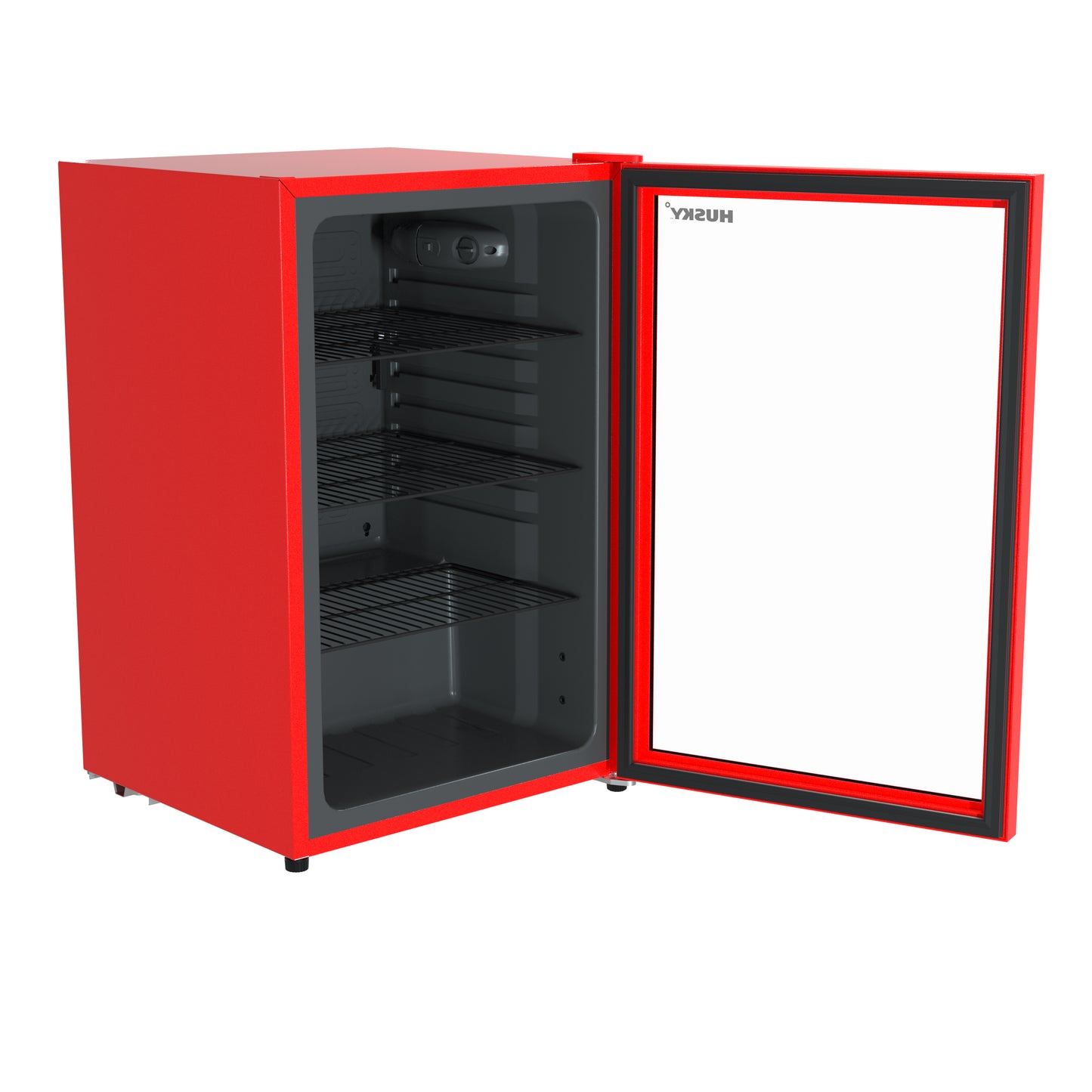 Husky 131L Beverage Refrigerator 4.6 C.ft. Freestanding Mini Fridge With Glass Door in Red