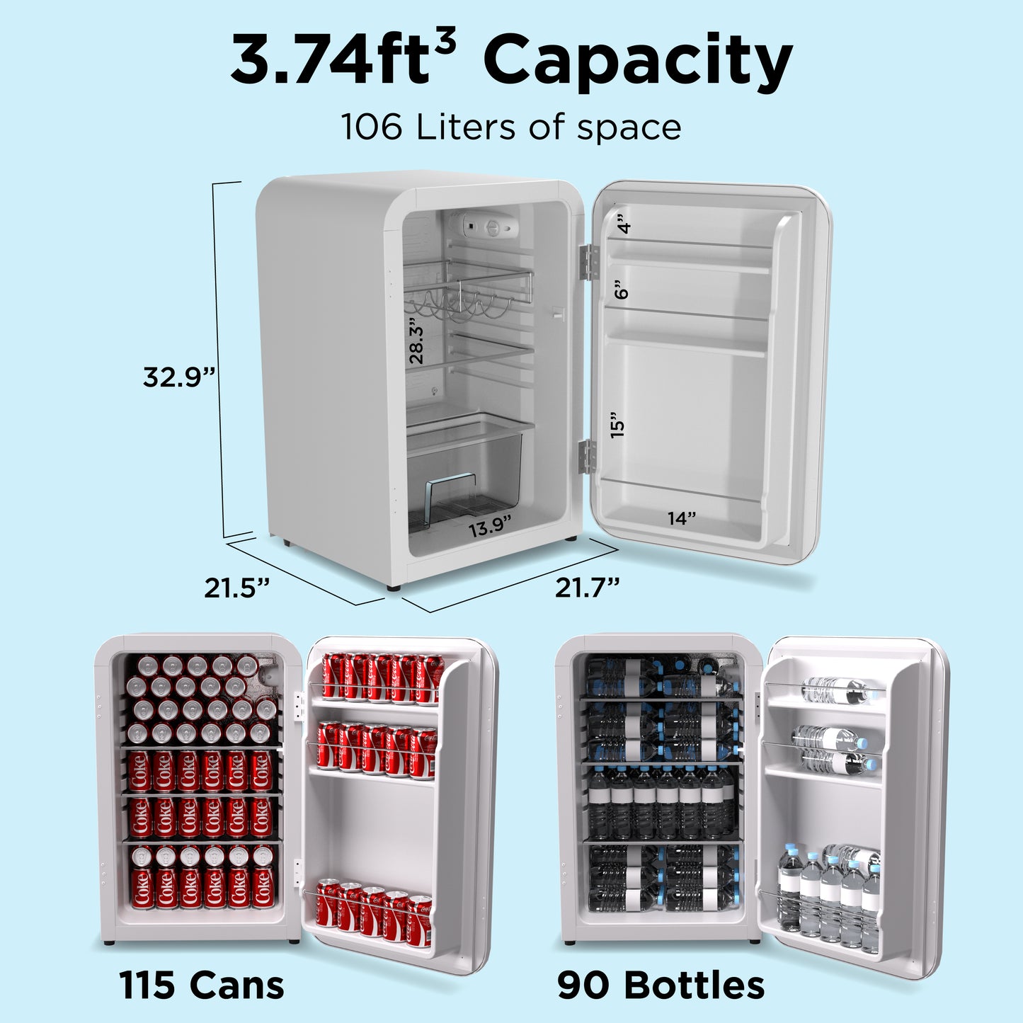 Husky Premium 106L Retro Style 3.74 Cu.ft. Freestanding Under-Counter Mini Fridge in White