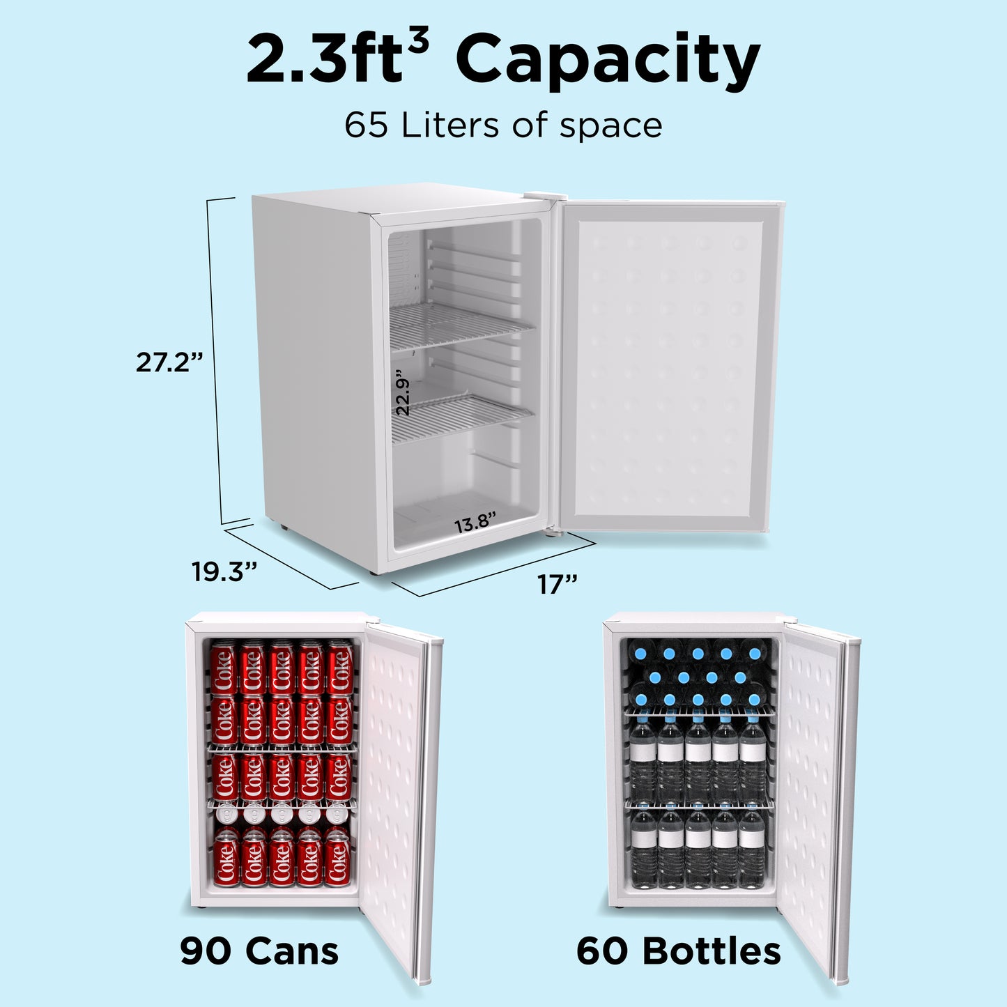 Husky Premium 65L Solid Door 2.3 Cu.ft. Freestanding Under-Counter Mini Fridge in White