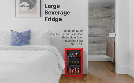 Husky 69L Beverage Refrigerator 2.4 C.ft. Freestanding Mini Fridge With Glass Door in Red