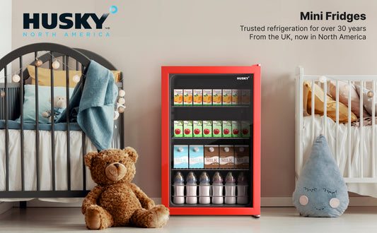 Husky 131L Beverage Refrigerator 4.6 C.ft. Freestanding Mini Fridge With Glass Door in Red