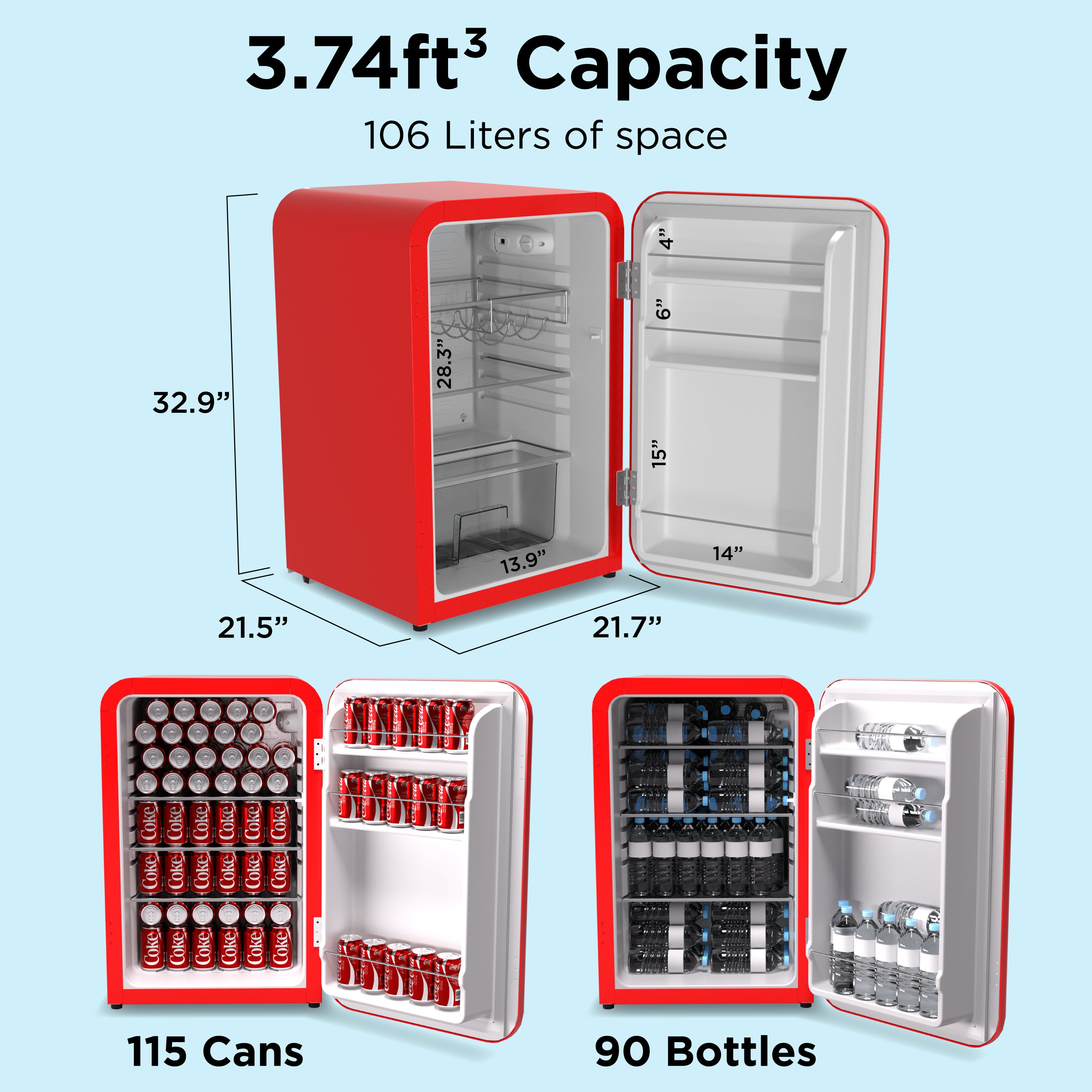 Husky 106L Retro Style 3.74 C.ft. Freestanding Under-Counter Mini Fridge in  Red